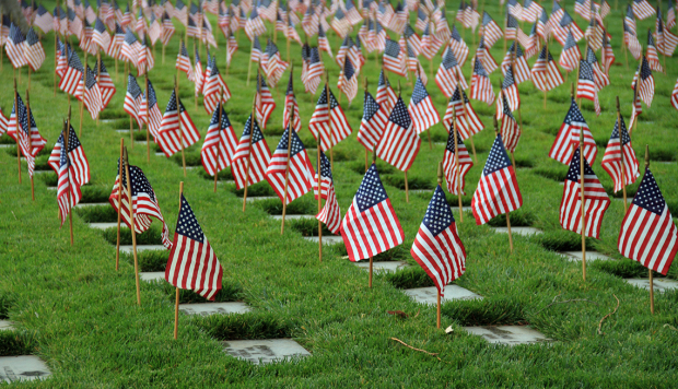 Flags grave markers Los Angeles memorial cemetery