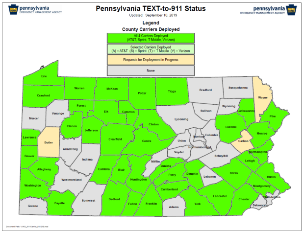 PA Text to 911 Map